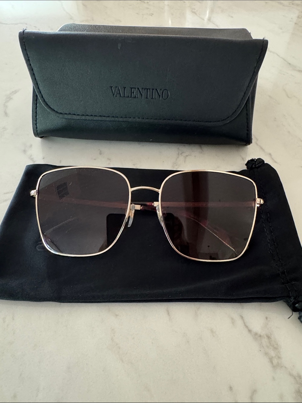 Valentino Square Sunglasses with Black Lenses and Gold Frame